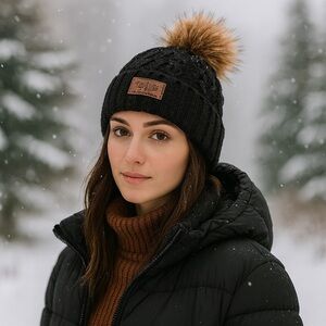 Faux Fur Pom Beanie with Fleece Lining